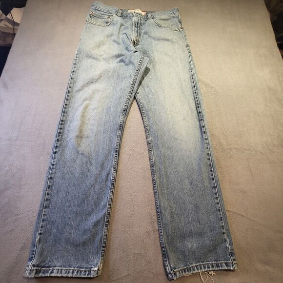 Levi's 505 Men's 32x31 Regular Fit Straight Leg Denim Blue Jeans Distressed - Picture 1 of 11